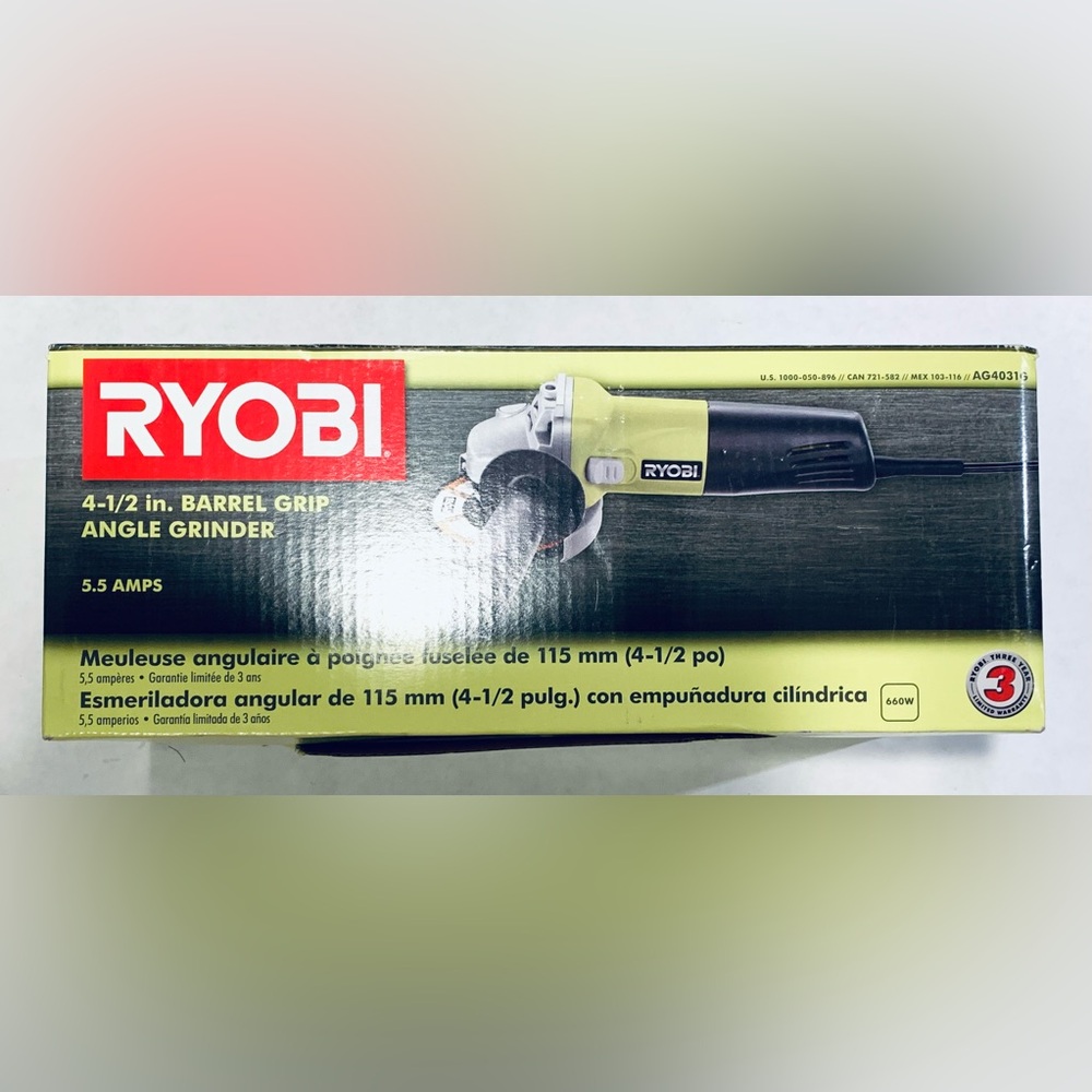 NEW Ryobi ANGLE GRINDER 5.5 Amp Corded 4-1/2 in. Angle Grinder AG4031G - Picture 3 of 5